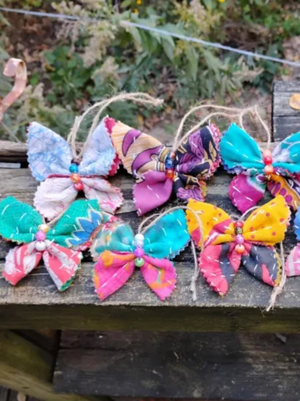 Set of 3 Kantha Butterfly Mini Ornaments Random Colors Handmade New KBMO3.